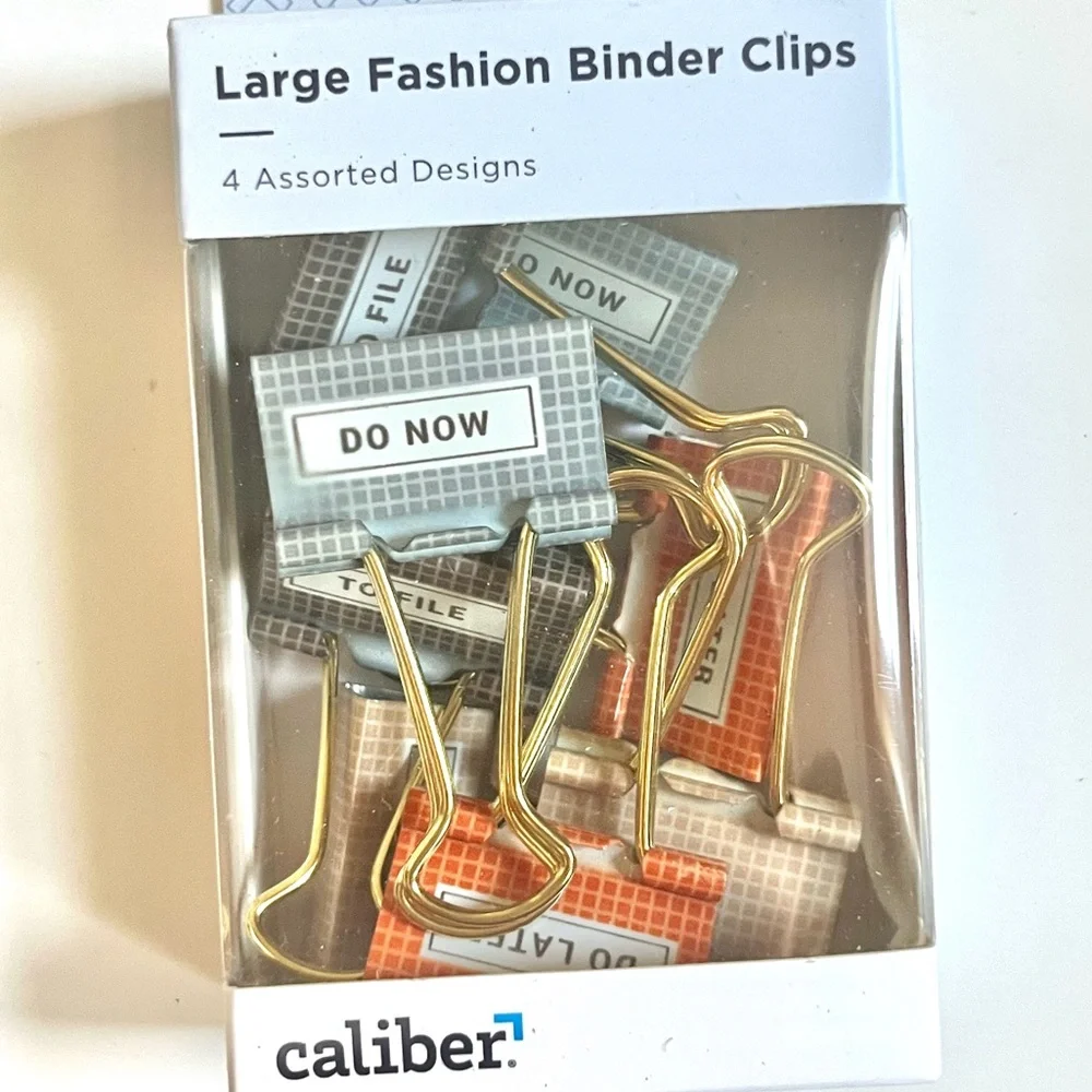🏷️ set of 8 assorted gold decorative binder clips do now, do later, to file